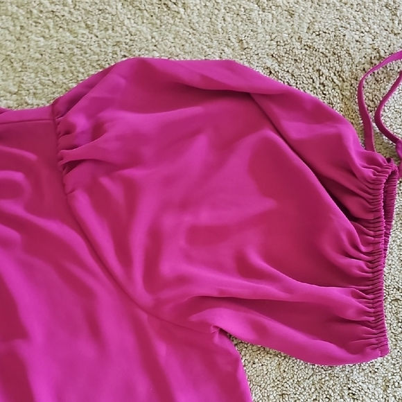 Ann Taylor Pink Puff Sleeve Ruffled Blouse - Picture 3 of 6